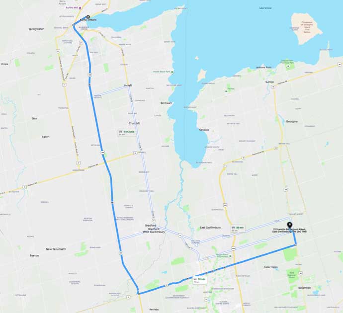 Driving directions from Barrie