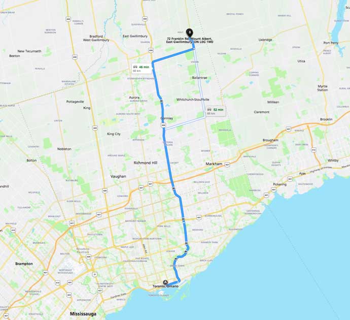 Driving directions from Toronto